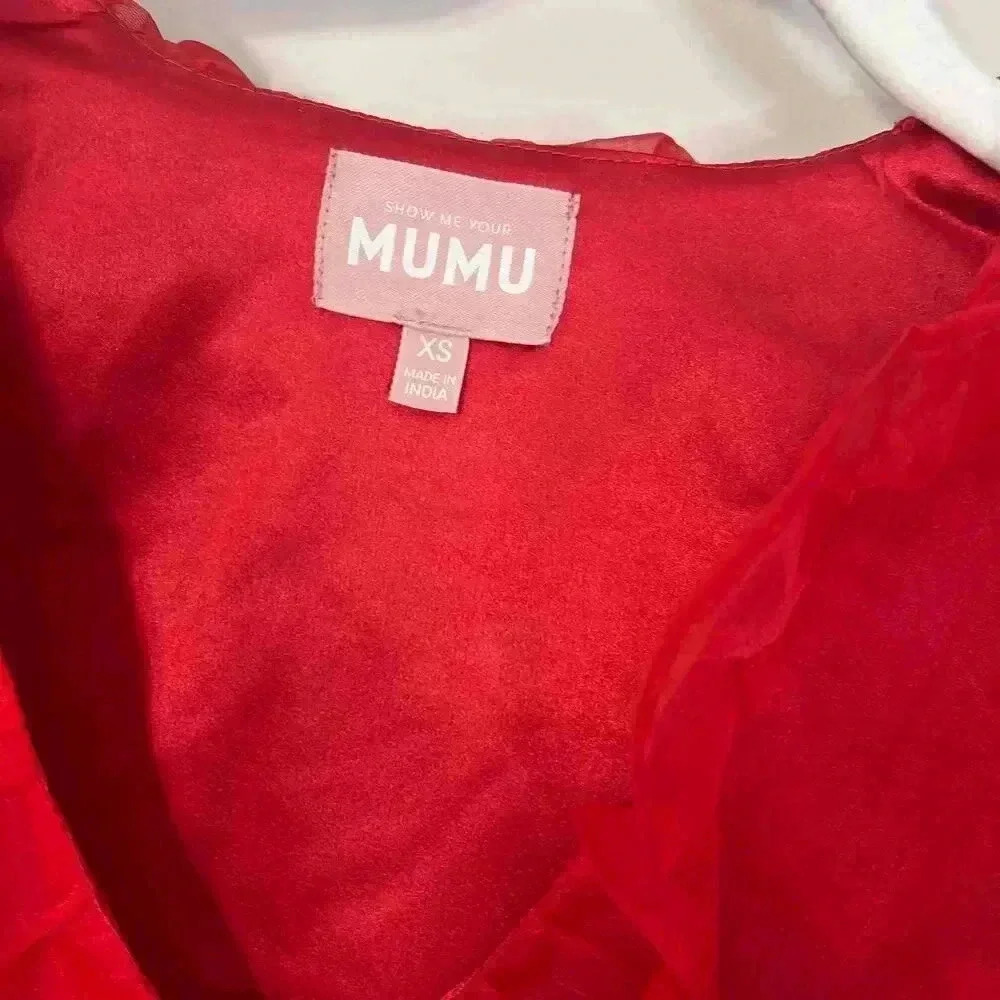Show me Your Mumu Red Ruffle Puff Sleeve Dress NWT Romantic Coquette - Picture 15 of 15